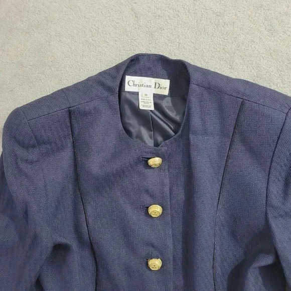 Christian Dior Women's 10 Navy Blazer Rayon Silk Trim Gold Button 28CT - Picture 8 of 11